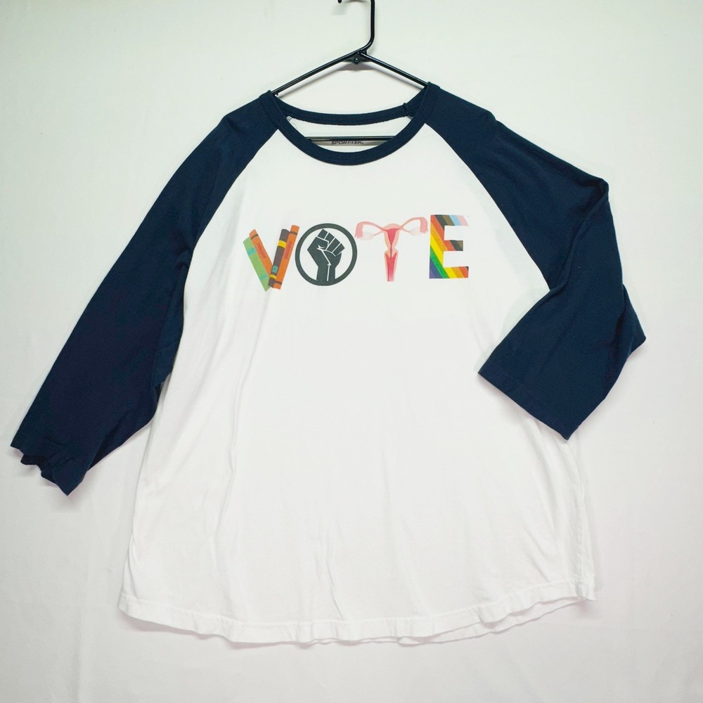 Sport-Tek Vote Graphicβ Raglan Baseball Tee Navy White 2XL Womens Mens Activism